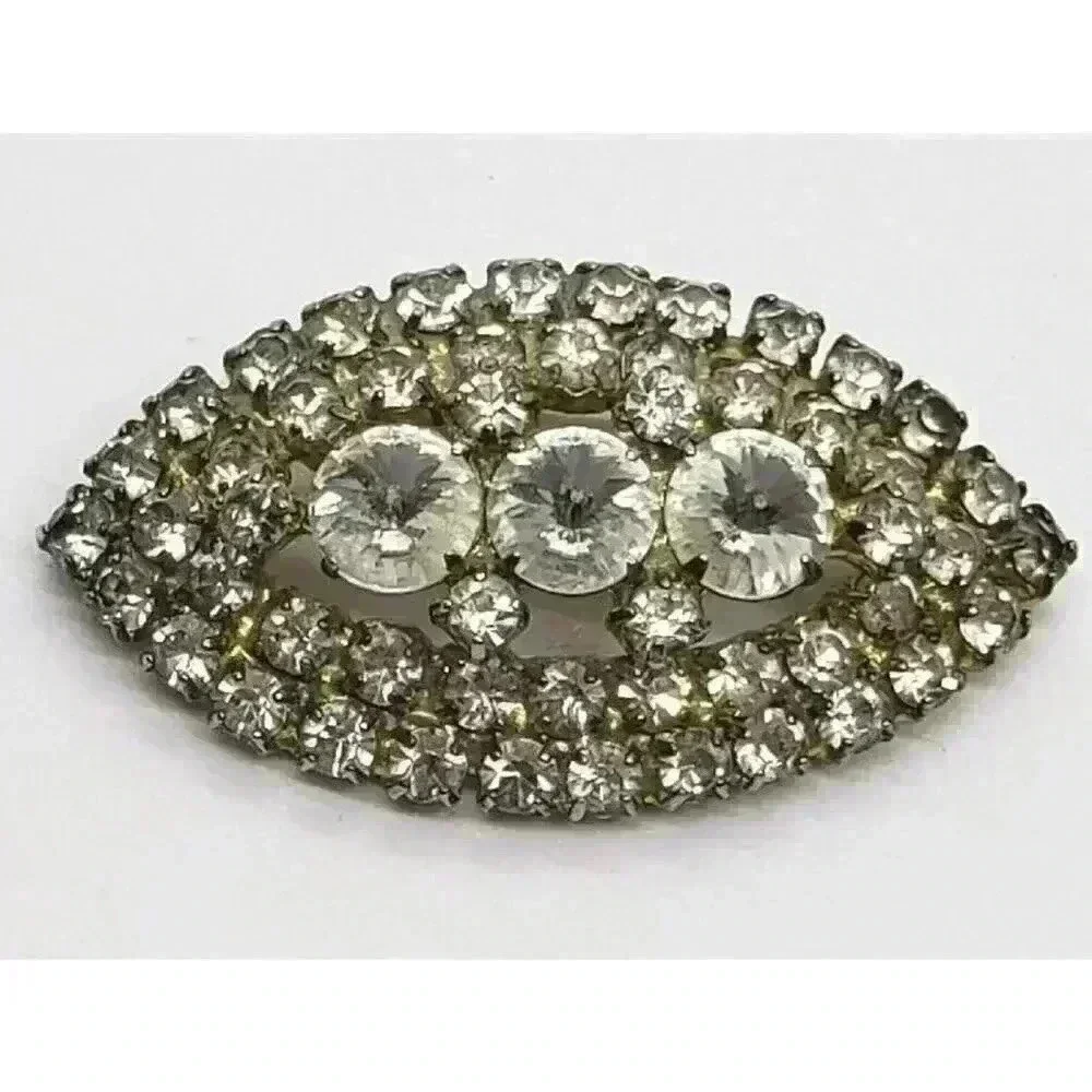 Vintage Rhinestone Brooch Inverted Rivoli Clear Stones 3rd Eye Chakra - Picture 3 of 8